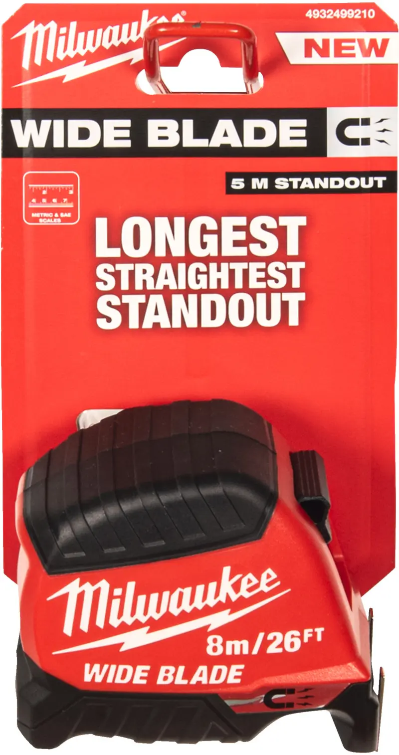 Široký svinovací metr Milwaukee WIDE BLADE MAGNETIC (GEN2) 8M/26FT-35, délka 8 metrů. magnetický, 4932499210